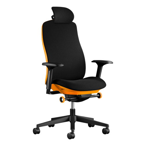 Una sedia da gaming Herman Miller Vantum in arancione Helio vista di fronte.