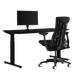 Pacchetto di gioco Herman Miller, che include scrivania Nevi, braccio per monitor Ollin e sedia Logitech G Embody in nero.