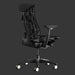 Vista angolata del retro di una sedia da gioco Herman Miller X Logitech Embody in nero